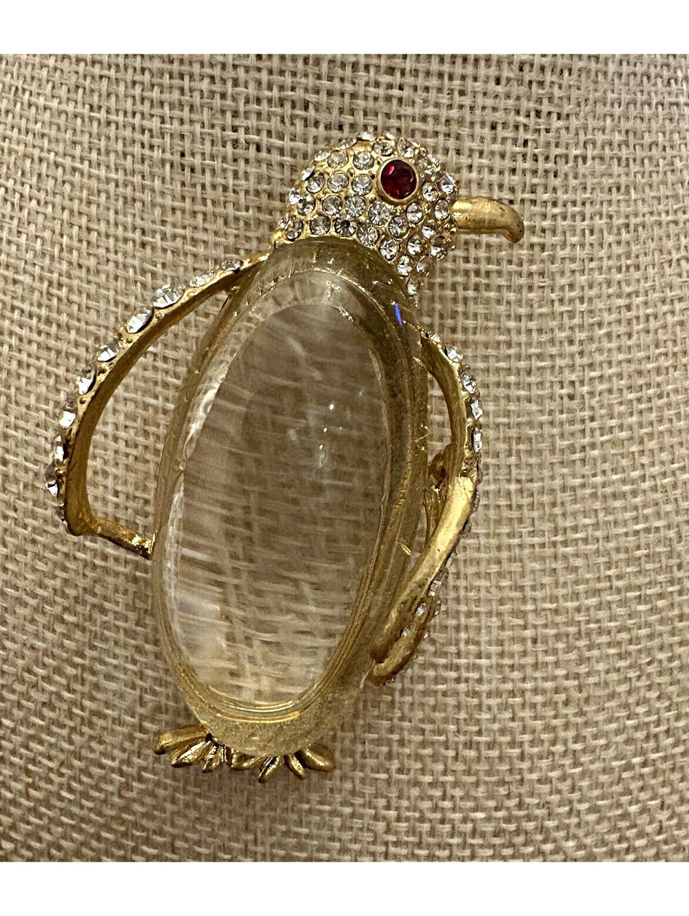 Crown Trifari penguin clear jelly belly Brooch gold tone